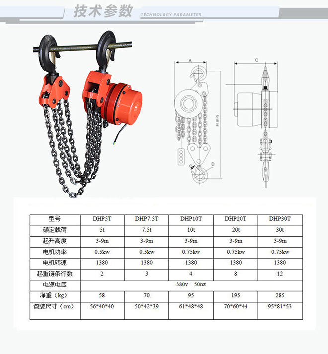 DHP型環鏈電動葫蘆技術參數