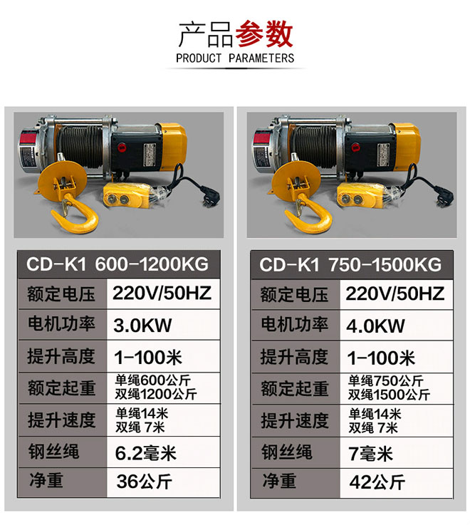CD-K1多功能提升机产品参数