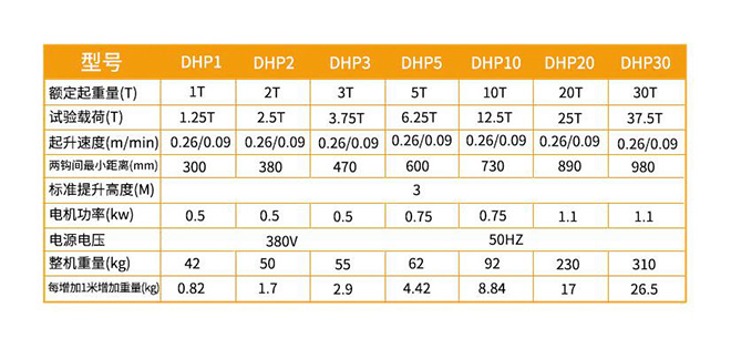 DHP群吊电动葫芦技术参数