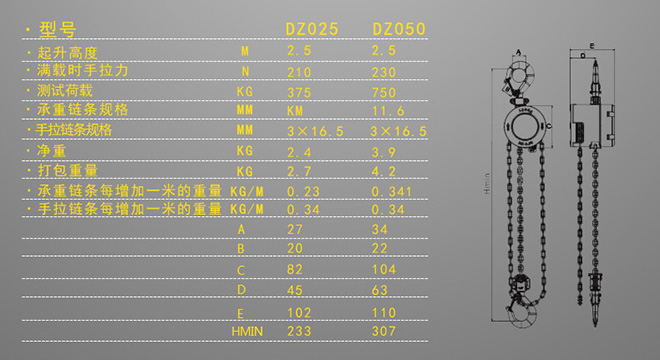 迷你型铝合金手拉葫芦技术参数